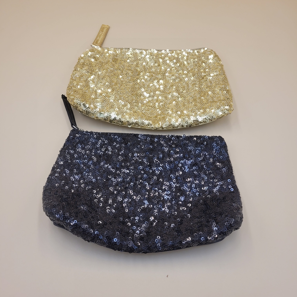 Lot Of 2 Baylis & Harding Cosmetics Bags‎ Gold And Black Sequined Zipper
